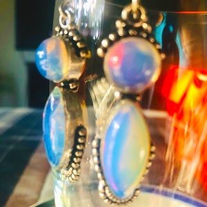 Sterling Silver Opalite Drop Earrings 2” Long